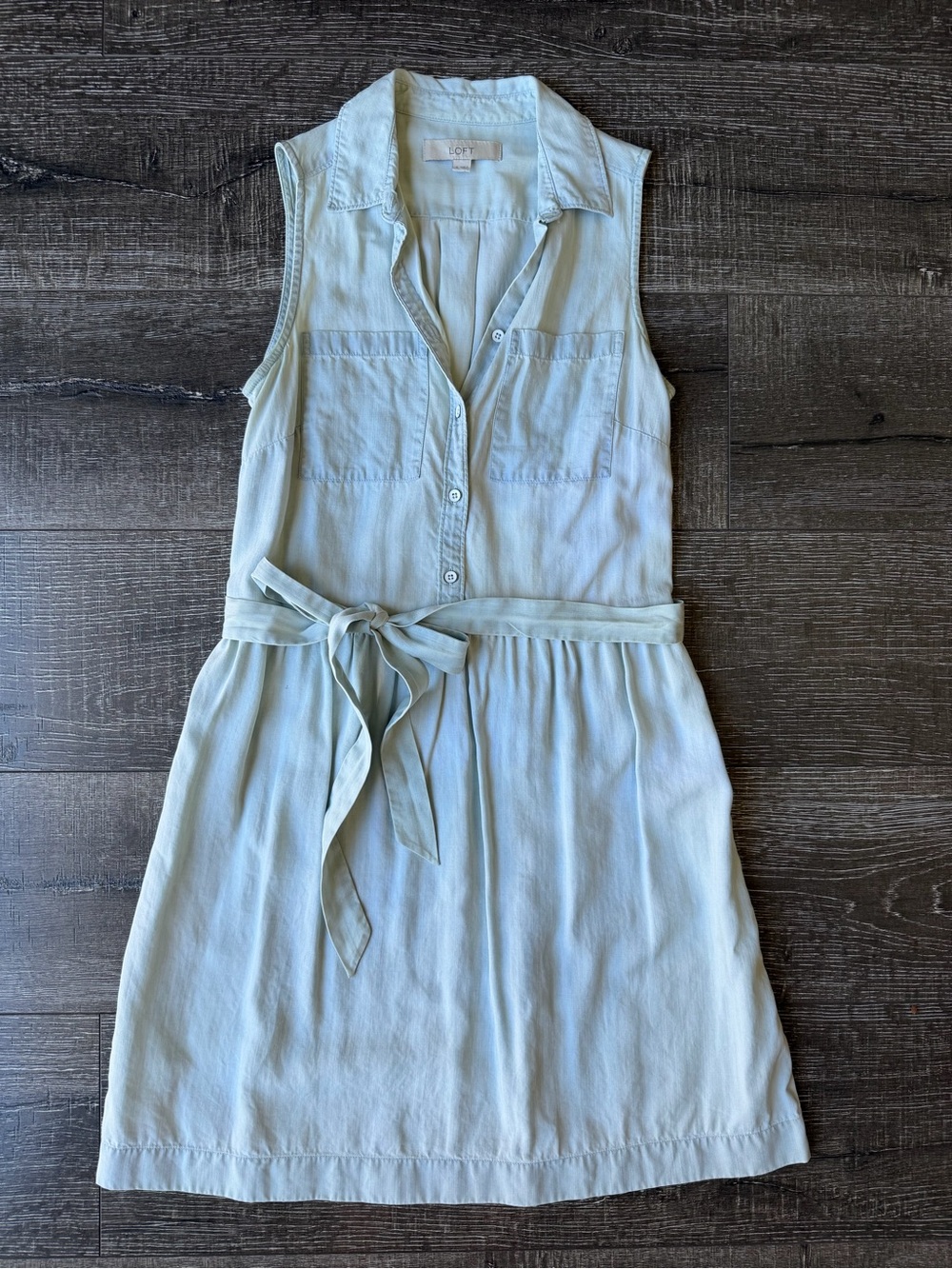 LOFT Light Wash Sleeveless Chambray Shirt Dress Size 0